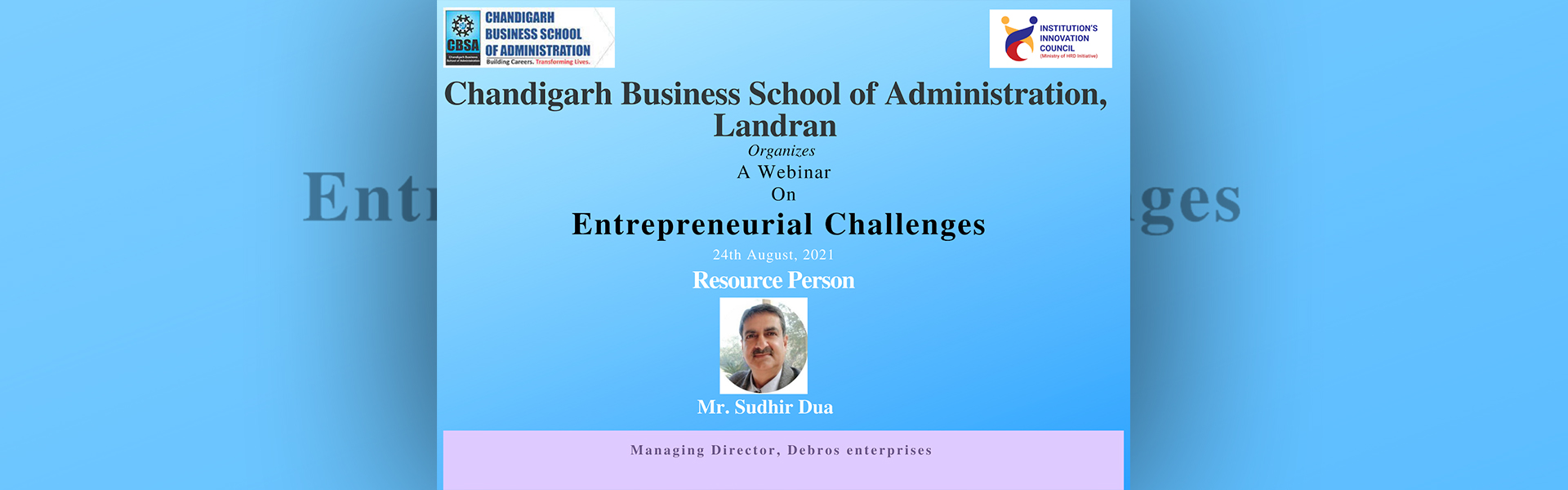 A webinar  on  “Entrepreneurial Challenges” 